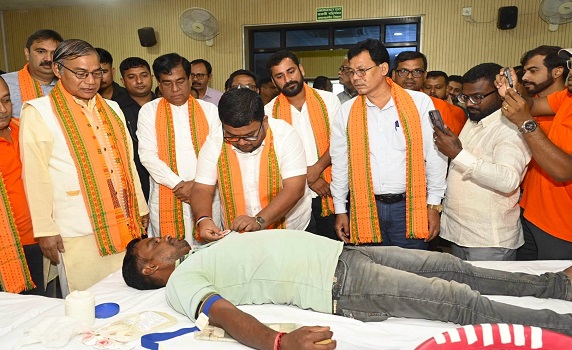 BJP state president Abhishek Debroy attends blood donation camp organised by the ONGC Employees